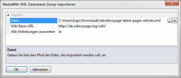 Dialog MediaWiki XML-Datenbankdump importieren